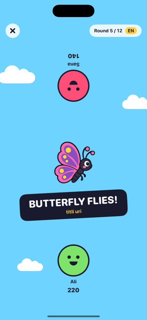 English caller: butterfly flies
